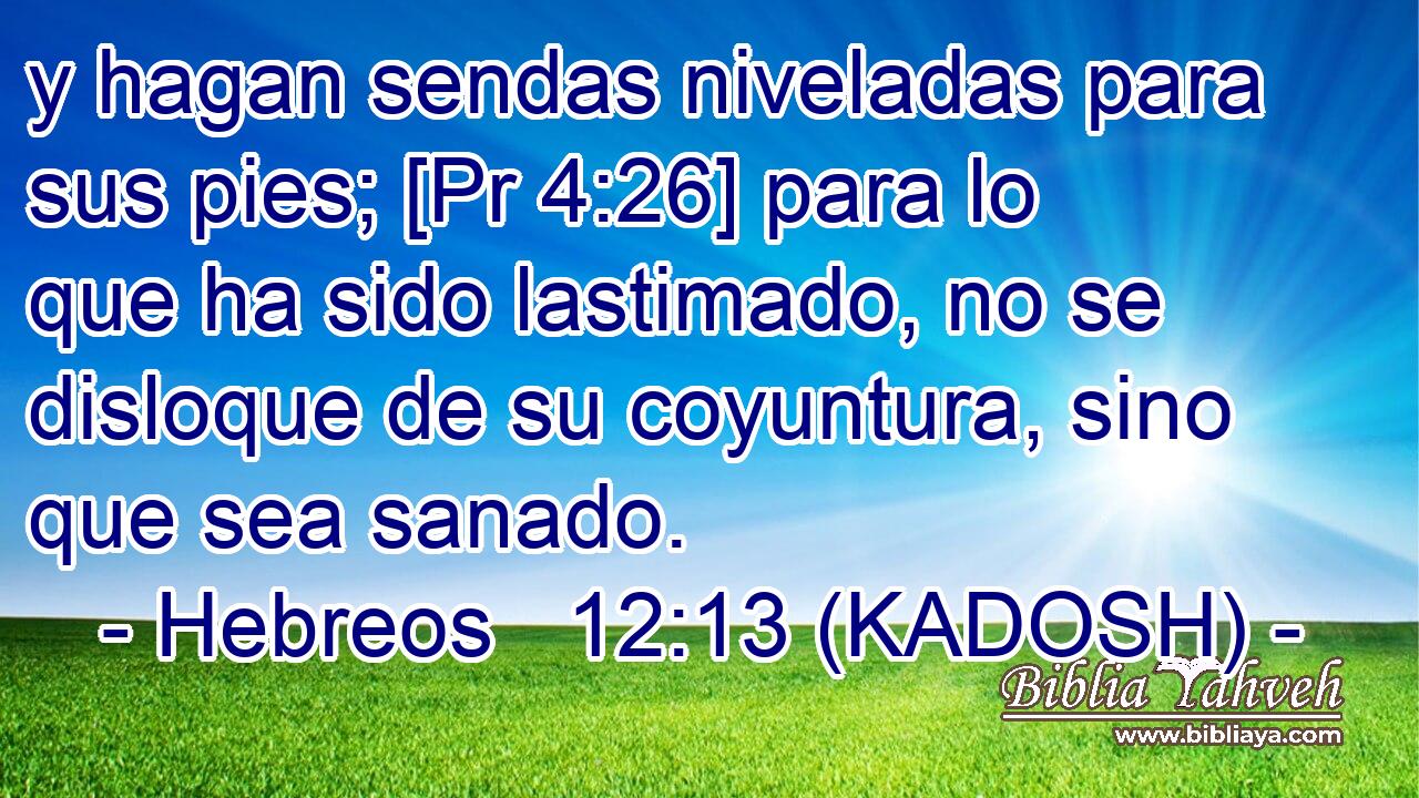  y hagan sendas niveladas para sus pies; [Pr 4:26] para lo que ha sido lastimado, no se disloque de su coyuntura, sino que sea sanado. 