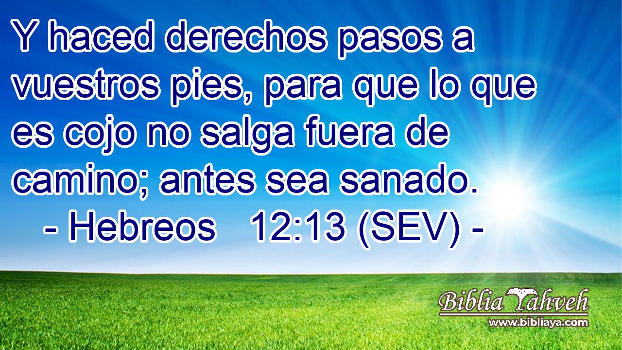 Y haced derechos pasos a vuestros pies, para que lo que es cojo no salga fuera de camino; antes sea sanado.