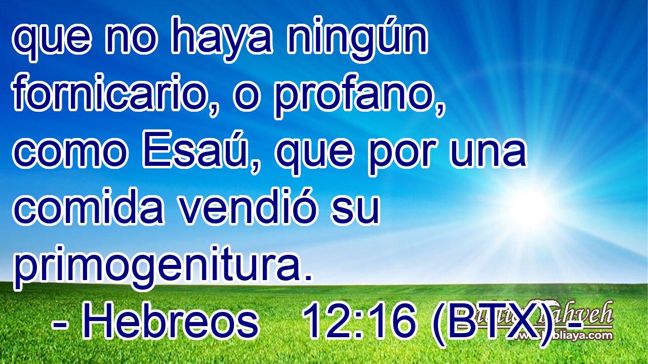 que no haya ningún fornicario, o profano, como Esaú, que por una comida vendió su primogenitura.