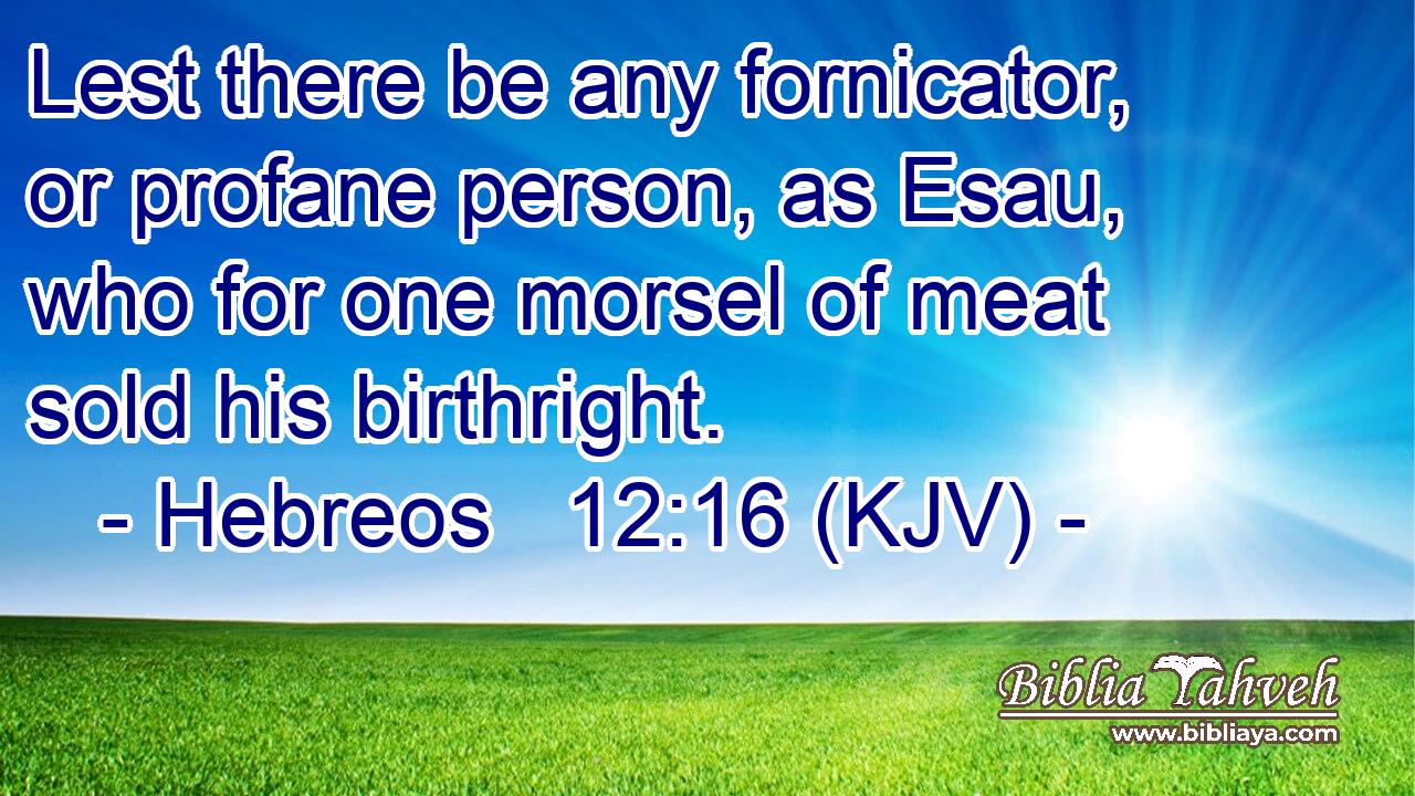Lest there be any fornicator, or profane person, as Esau, who for one morsel of meat sold his birthright.