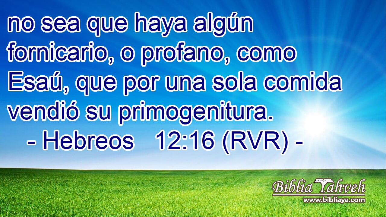 no sea que haya algún fornicario, o profano, como Esaú, que por una sola comida vendió su primogenitura.