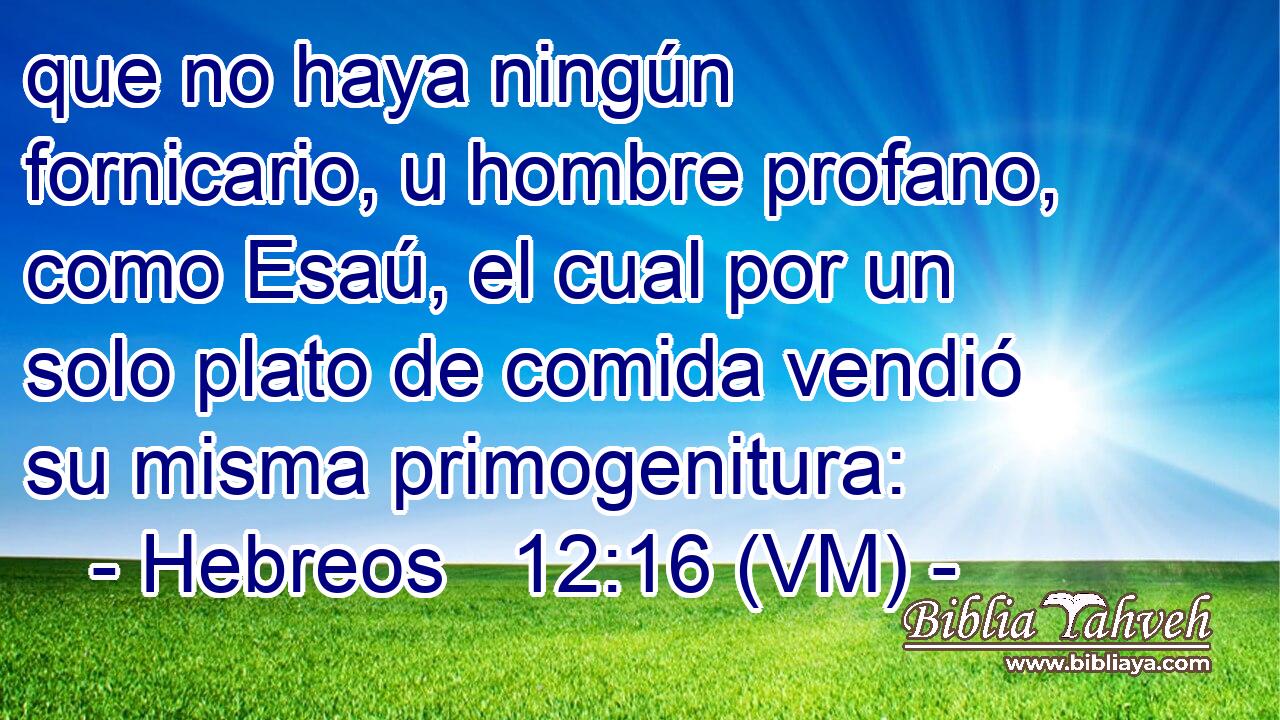  que no haya ningún fornicario, u hombre profano, como Esaú, el cual por un solo plato de comida vendió su misma primogenitura: 