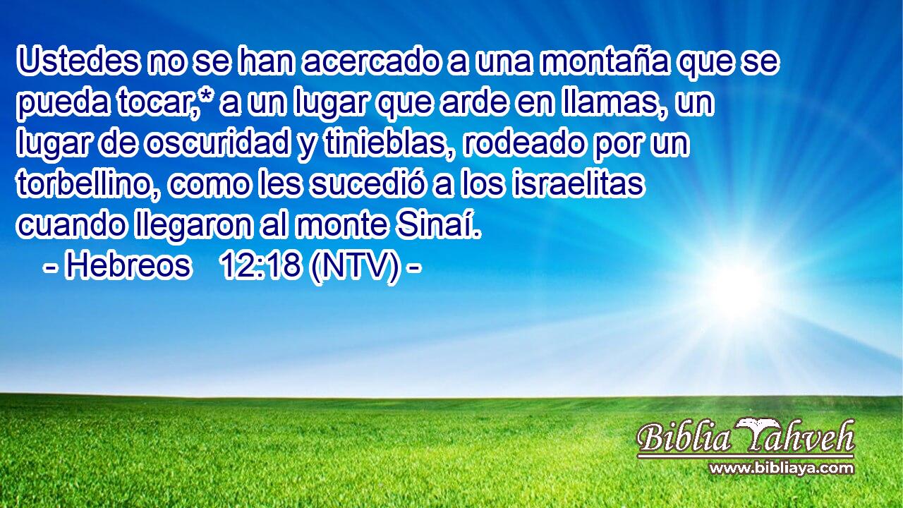 Ustedes no se han acercado a una montaña que se pueda tocar,* a un lugar que arde en llamas, un lugar de oscuridad y tinieblas, rodeado por un torbellino, como les sucedió a los israelitas cuando llegaron al monte Sinaí.
