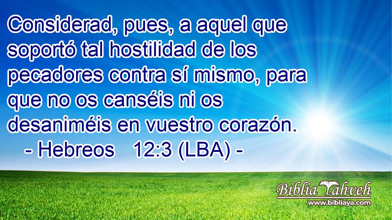 Considerad, pues, a aquel que soportó tal hostilidad de los pecadores contra sí mismo, para que no os canséis ni os desaniméis en vuestro corazón.