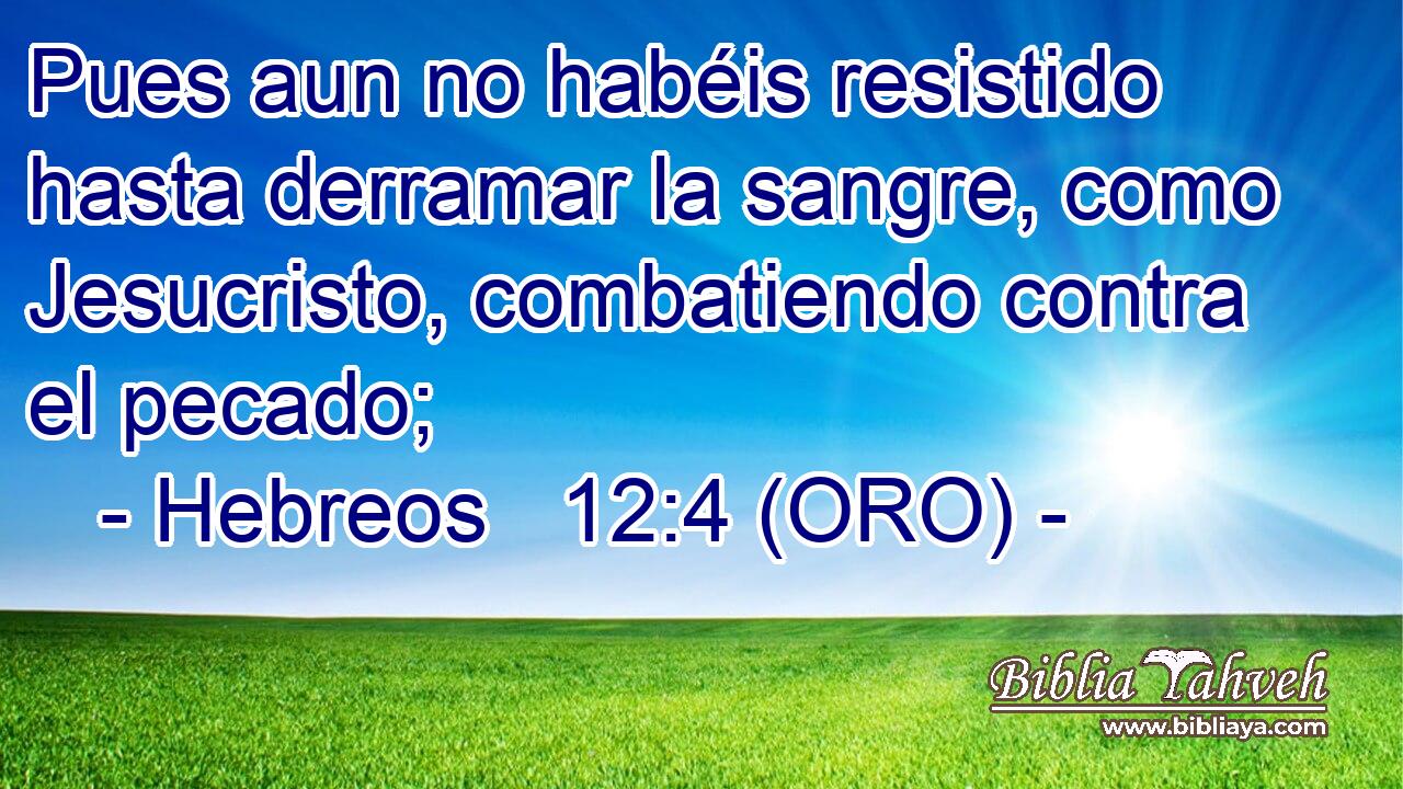  Pues aun no habéis resistido hasta derramar la sangre, como Jesucristo, combatiendo contra el pecado; 