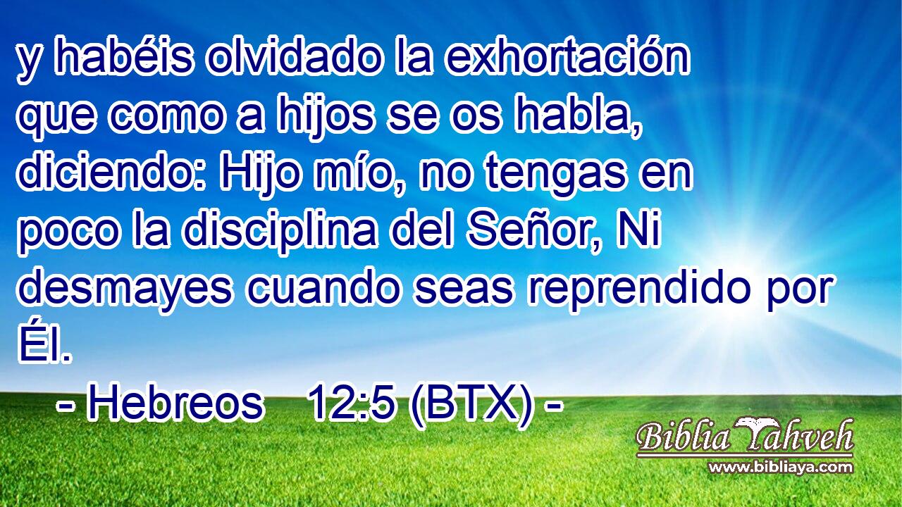 y habéis olvidado la exhortación que como a hijos se os habla, diciendo: Hijo mío, no tengas en poco la disciplina del Señor, Ni desmayes cuando seas reprendido por Él.