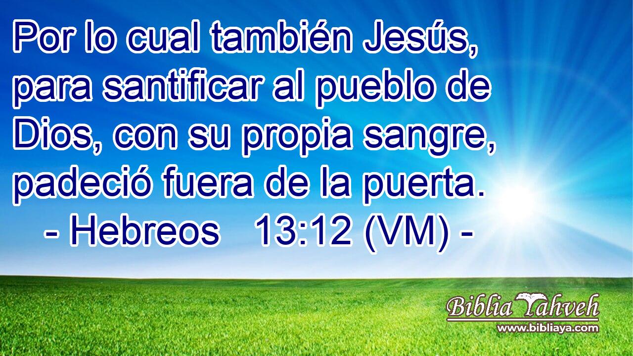  Por lo cual también Jesús, para santificar al pueblo de Dios, con su propia sangre, padeció fuera de la puerta. 