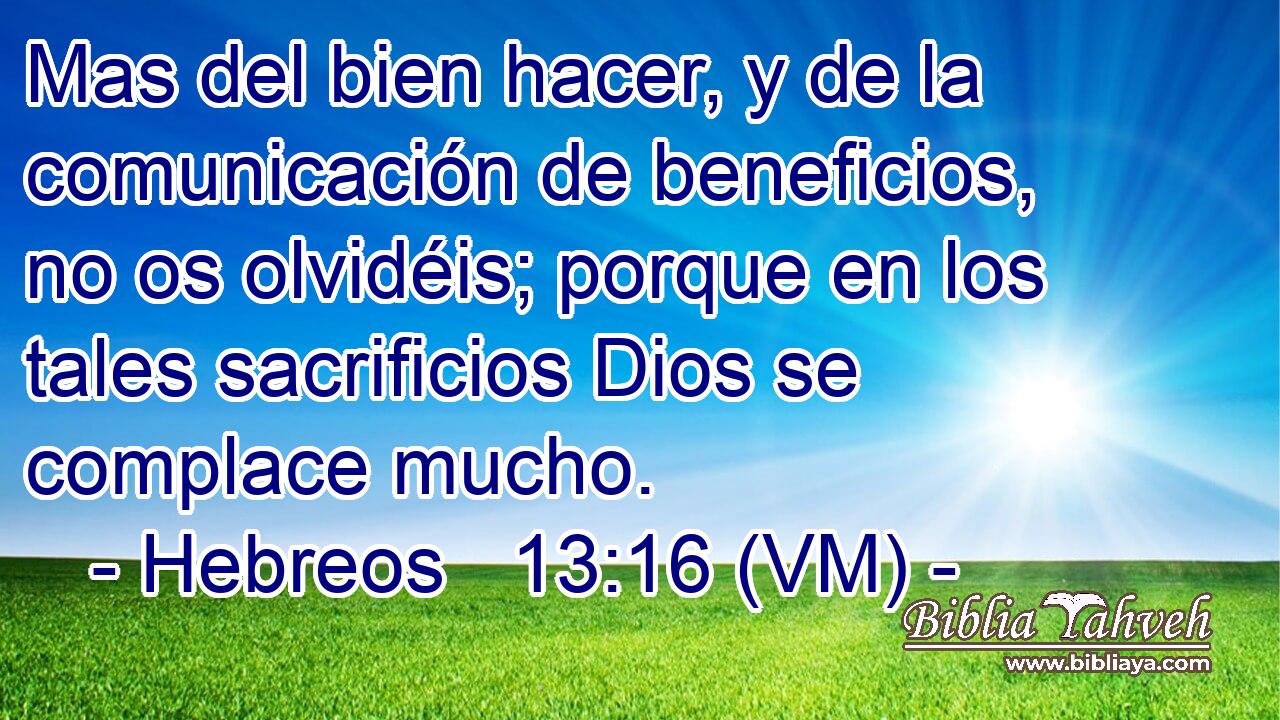 Mas del bien hacer, y de la comunicación de beneficios, no os olvidéis; porque en los tales sacrificios Dios se complace mucho. 