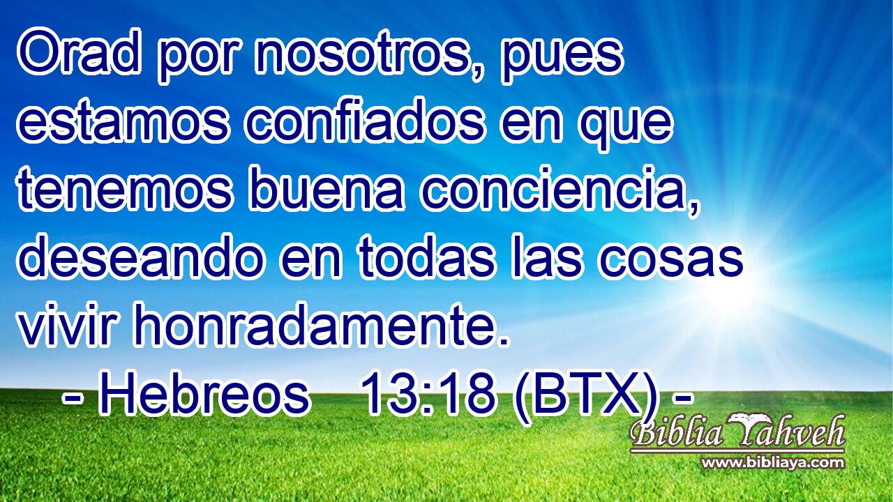Orad por nosotros, pues estamos confiados en que tenemos buena conciencia, deseando en todas las cosas vivir honradamente.