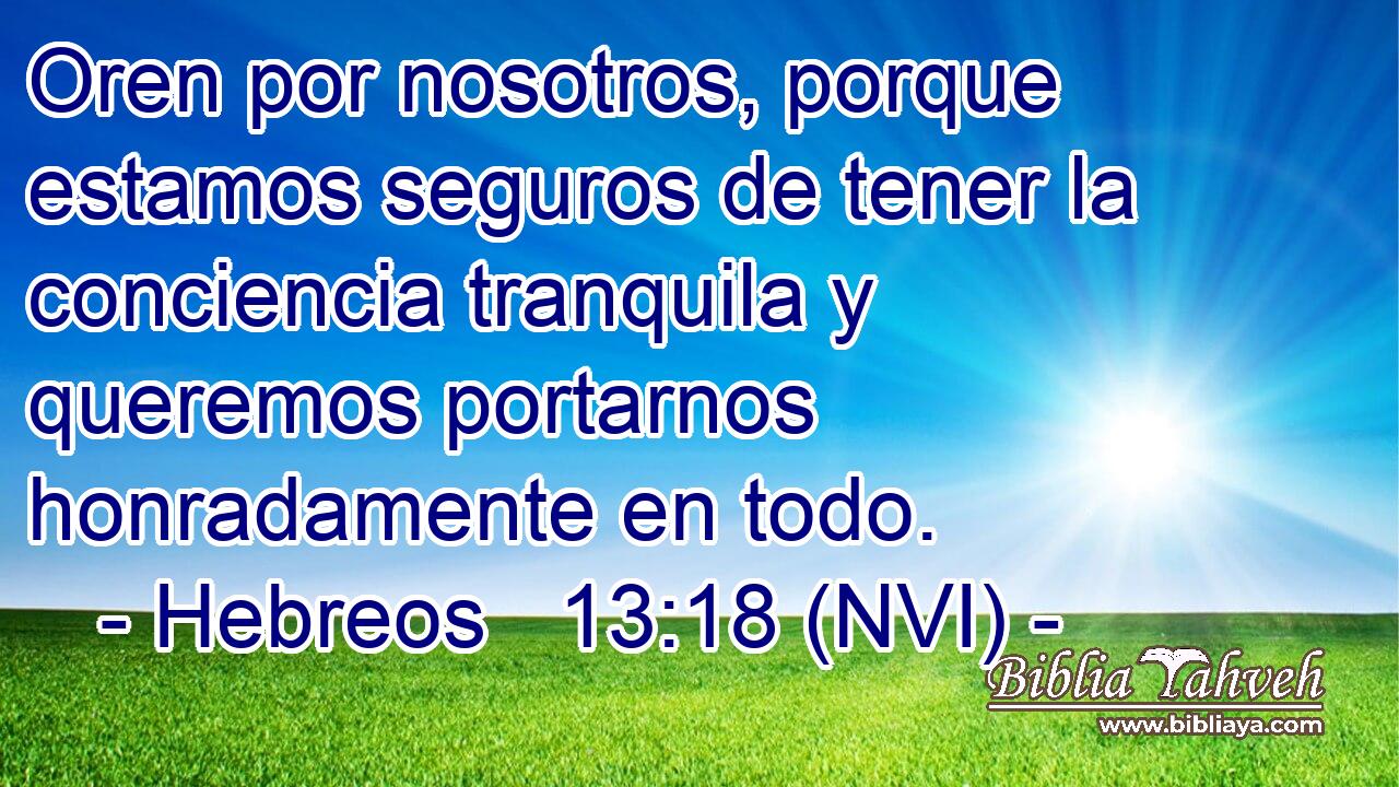  Oren por nosotros, porque estamos seguros de tener la conciencia tranquila y queremos portarnos honradamente en todo. 