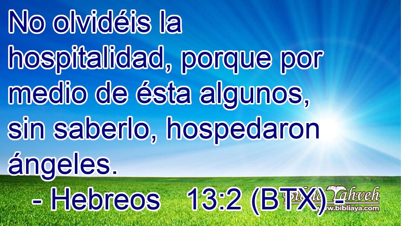 No olvidéis la hospitalidad, porque por medio de ésta algunos, sin saberlo, hospedaron ángeles.