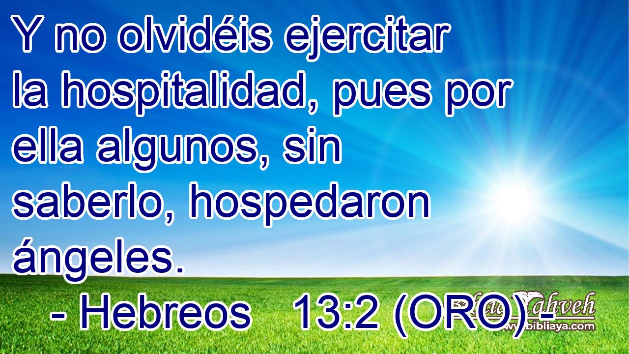  Y no olvidéis ejercitar la hospitalidad, pues por ella algunos, sin saberlo, hospedaron ángeles. 