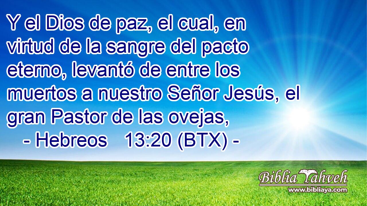 Y el Dios de paz, el cual, en virtud de la sangre del pacto eterno, levantó de entre los muertos a nuestro Señor Jesús, el gran Pastor de las ovejas,