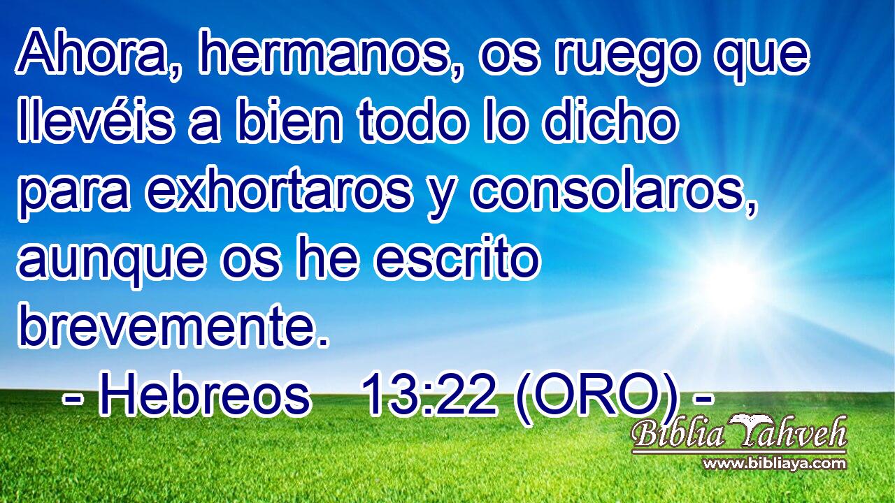  Ahora, hermanos, os ruego que llevéis a bien todo lo dicho para exhortaros y consolaros, aunque os he escrito brevemente. 