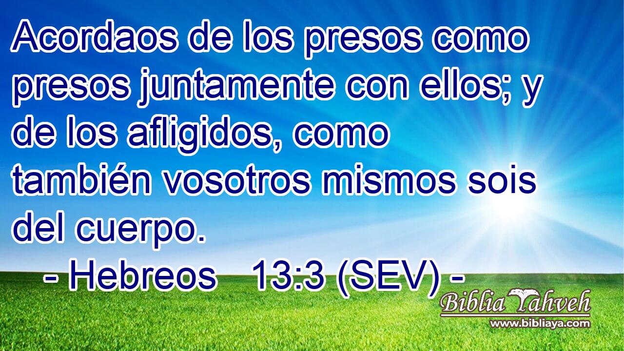 Acordaos de los presos como presos juntamente con ellos; y de los afligidos, como también vosotros mismos sois del cuerpo.