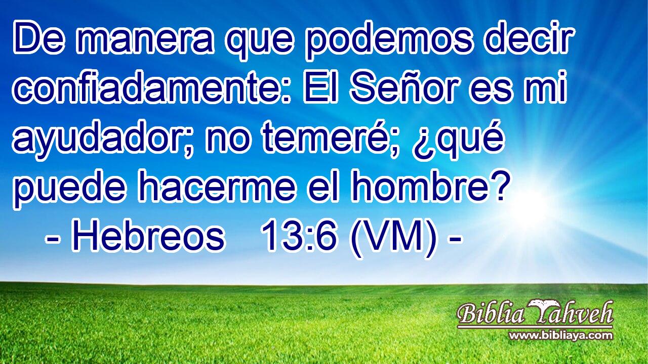  De manera que podemos decir confiadamente: El Señor es mi ayudador; no temeré; ¿qué puede hacerme el hombre? 