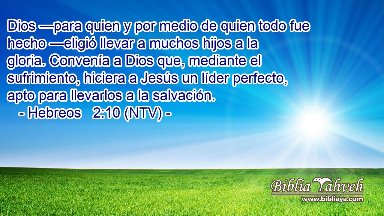 Dios —para quien y por medio de quien todo fue hecho —eligió llevar a muchos hijos a la gloria. Convenía a Dios que, mediante el sufrimiento, hiciera a Jesús un líder perfecto, apto para llevarlos a la salvación.