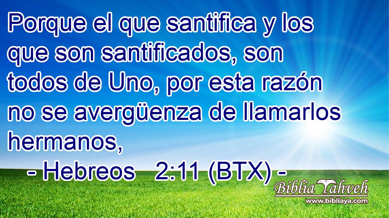 Porque el que santifica y los que son santificados, son todos de Uno, por esta razón no se avergüenza de llamarlos hermanos,