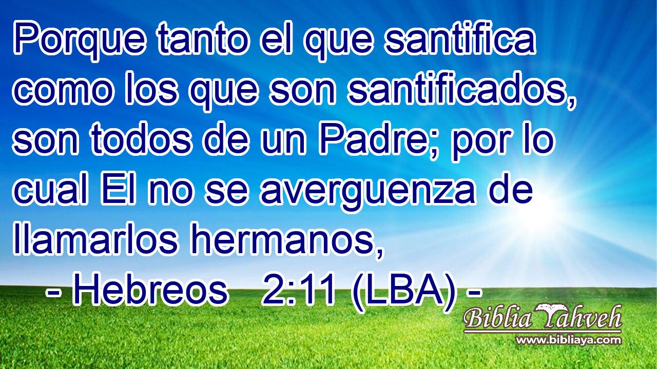 Porque tanto el que santifica como los que son santificados, son todos de un Padre; por lo cual El no se averguenza de llamarlos hermanos,