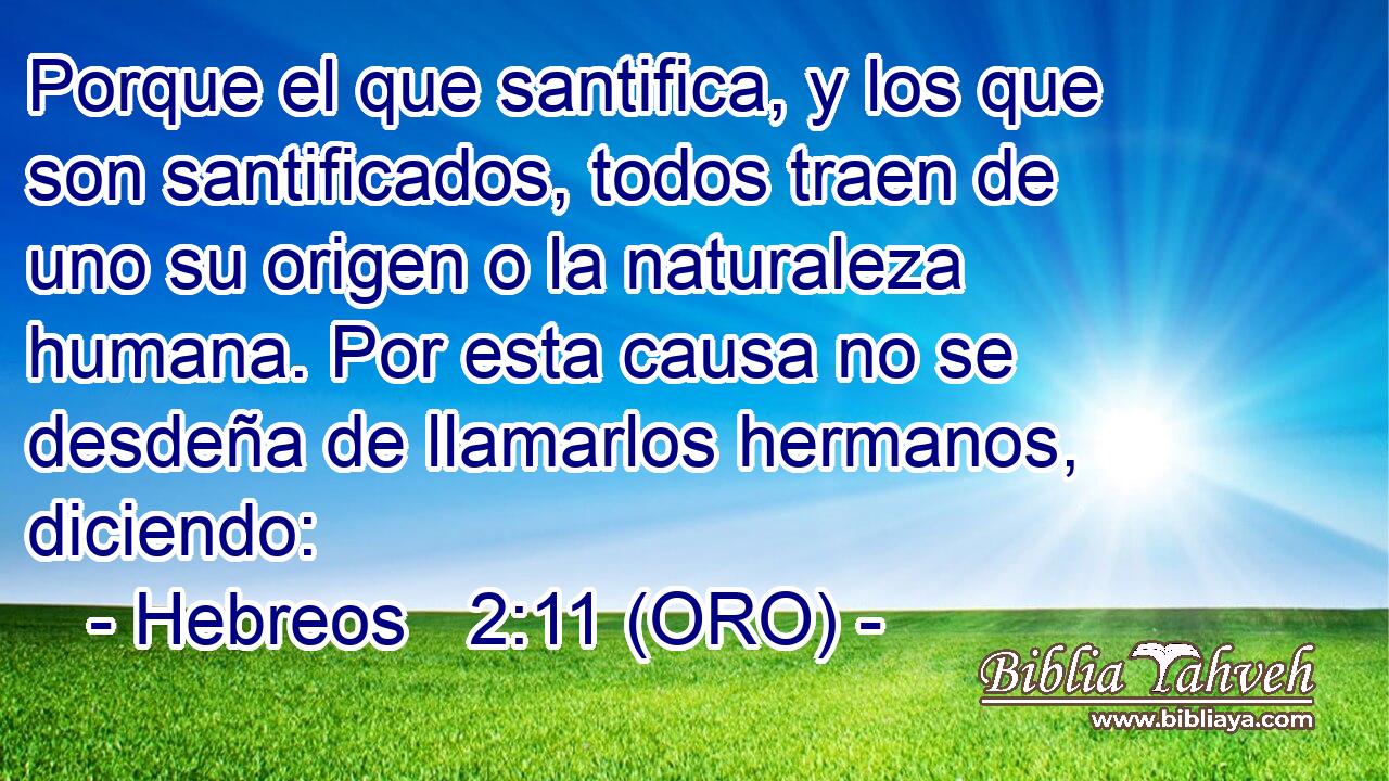  Porque el que santifica, y los que son santificados, todos traen de uno su origen o la naturaleza humana. Por esta causa no se desdeña de llamarlos hermanos, diciendo: 