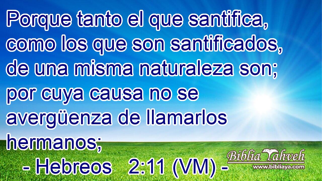  Porque tanto el que santifica, como los que son santificados, de una misma naturaleza son; por cuya causa no se avergüenza de llamarlos hermanos; 