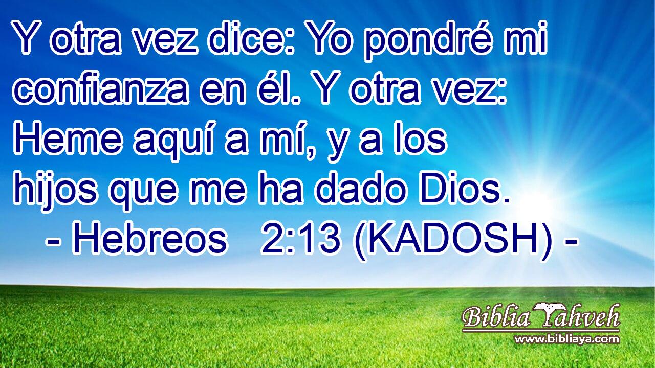  Y otra vez dice: Yo pondré mi confianza en él. Y otra vez: Heme aquí a mí, y a los hijos que me ha dado Dios. 