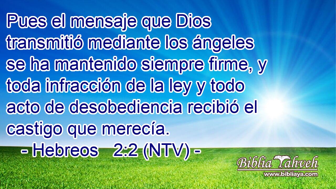 Pues el mensaje que Dios transmitió mediante los ángeles se ha mantenido siempre firme, y toda infracción de la ley y todo acto de desobediencia recibió el castigo que merecía.