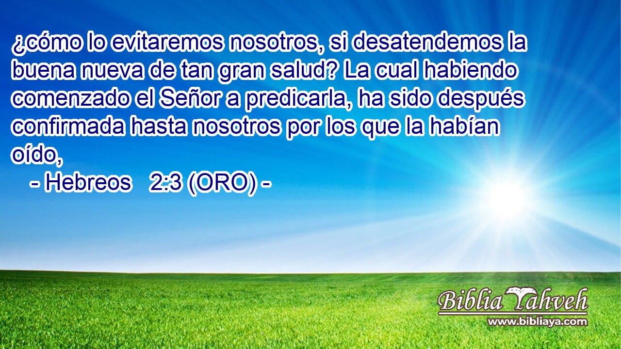  ¿cómo lo evitaremos nosotros, si desatendemos la buena nueva de tan gran salud? La cual habiendo comenzado el Señor a predicarla, ha sido después confirmada hasta nosotros por los que la habían oído, 