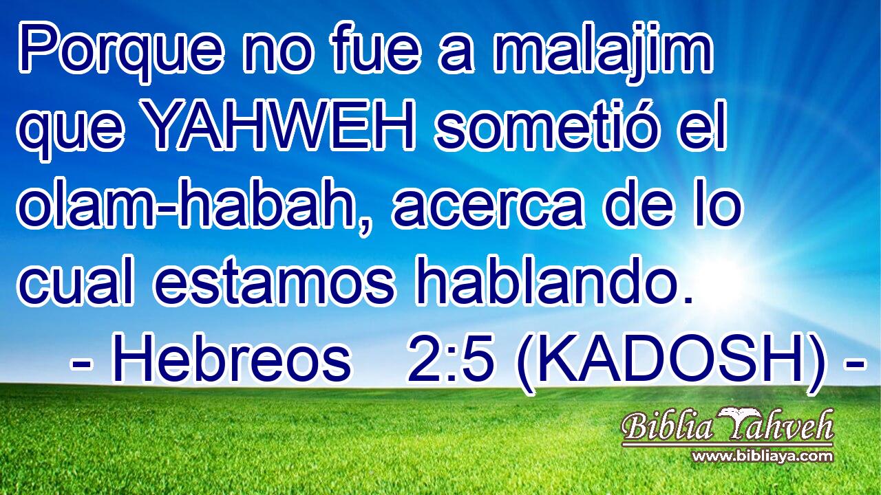  Porque no fue a malajim que YAHWEH sometió el olam-habah, acerca de lo cual estamos hablando. 