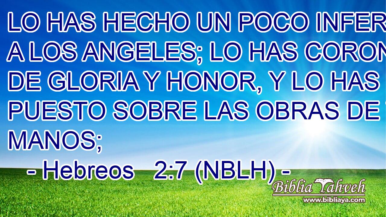  LO HAS HECHO UN POCO INFERIOR A LOS ANGELES; LO HAS CORONADO DE GLORIA Y HONOR, Y LO HAS PUESTO SOBRE LAS OBRAS DE TUS MANOS; 