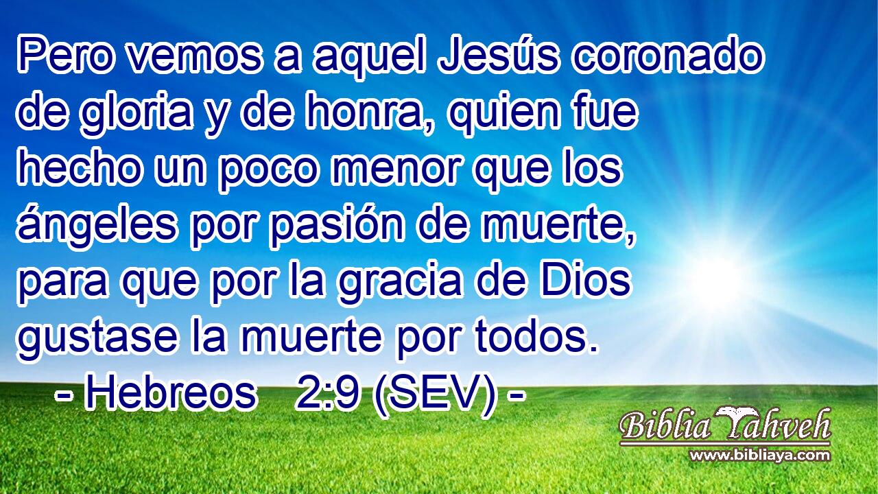 Pero vemos a aquel Jesús coronado de gloria y de honra, quien fue hecho un poco menor que los ángeles por pasión de muerte, para que por la gracia de Dios gustase la muerte por todos.
