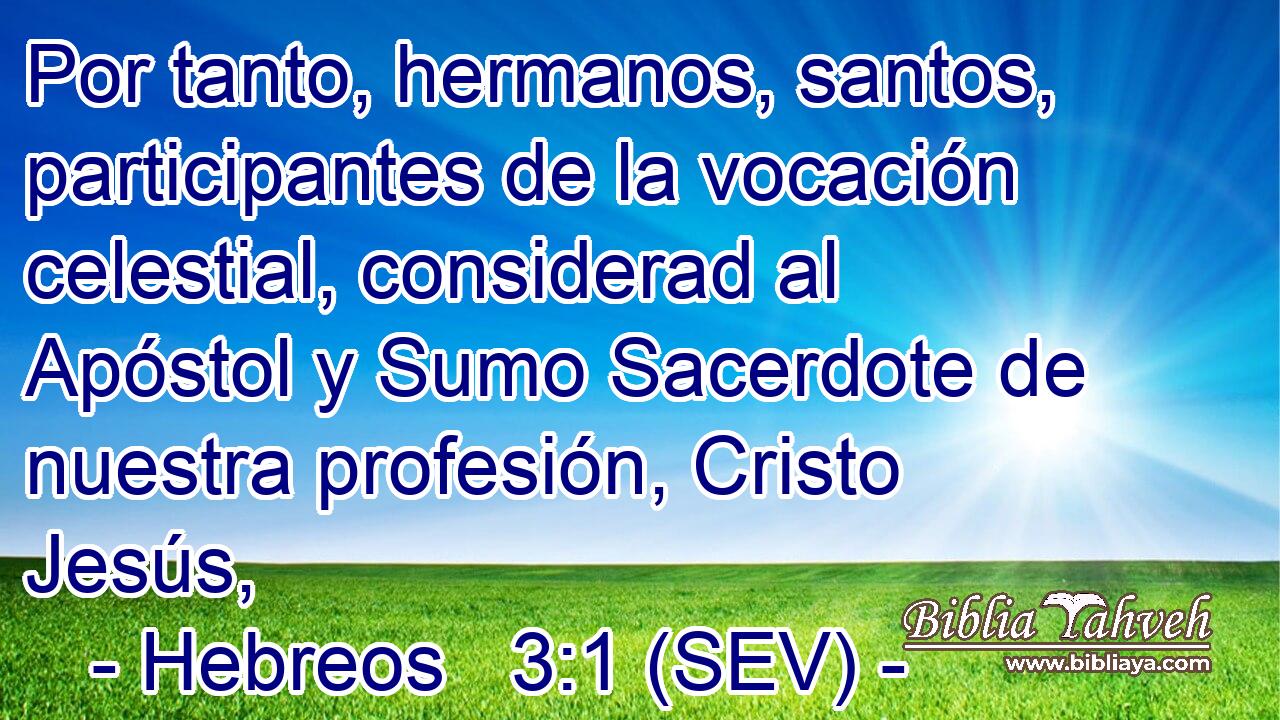 Por tanto, hermanos, santos, participantes de la vocación celestial, considerad al Apóstol y Sumo Sacerdote de nuestra profesión, Cristo Jesús,