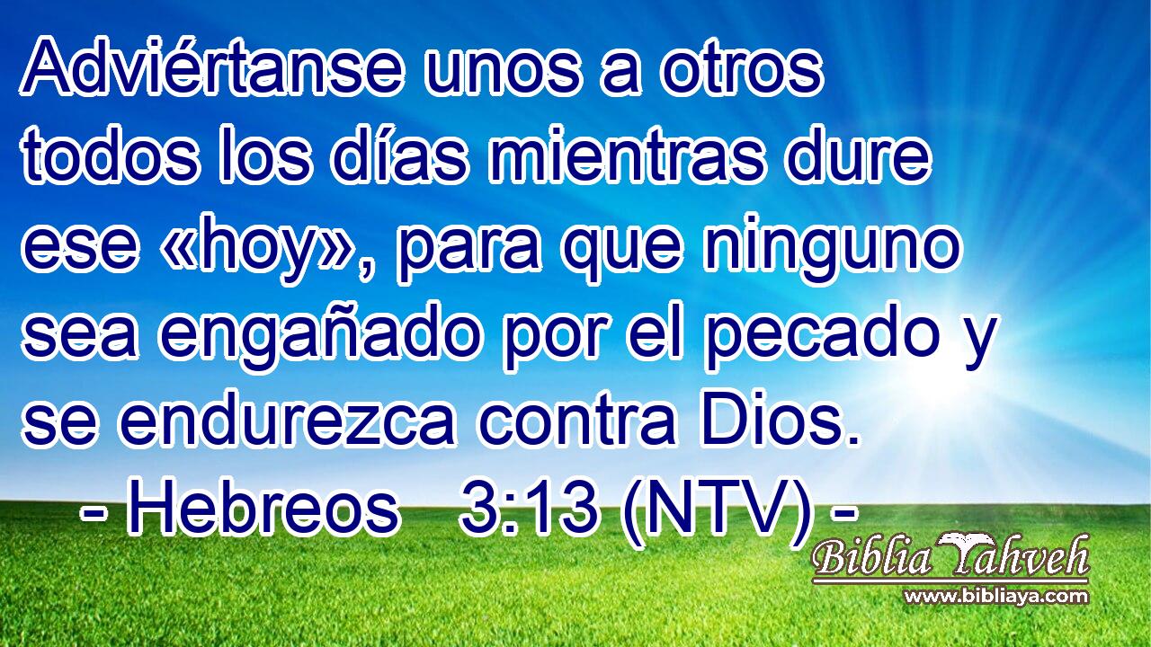 Adviértanse unos a otros todos los días mientras dure ese «hoy», para que ninguno sea engañado por el pecado y se endurezca contra Dios.