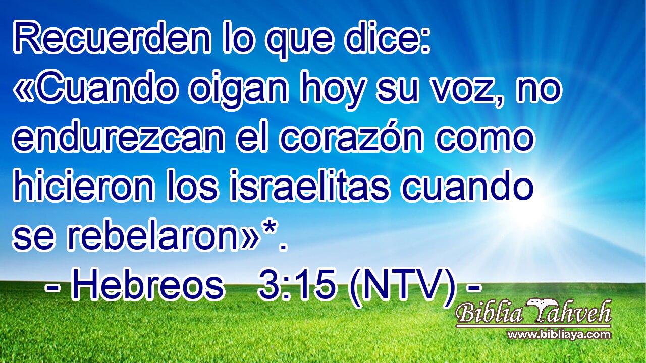 Recuerden lo que dice: «Cuando oigan hoy su voz, no endurezcan el corazón como hicieron los israelitas cuando se rebelaron»*.