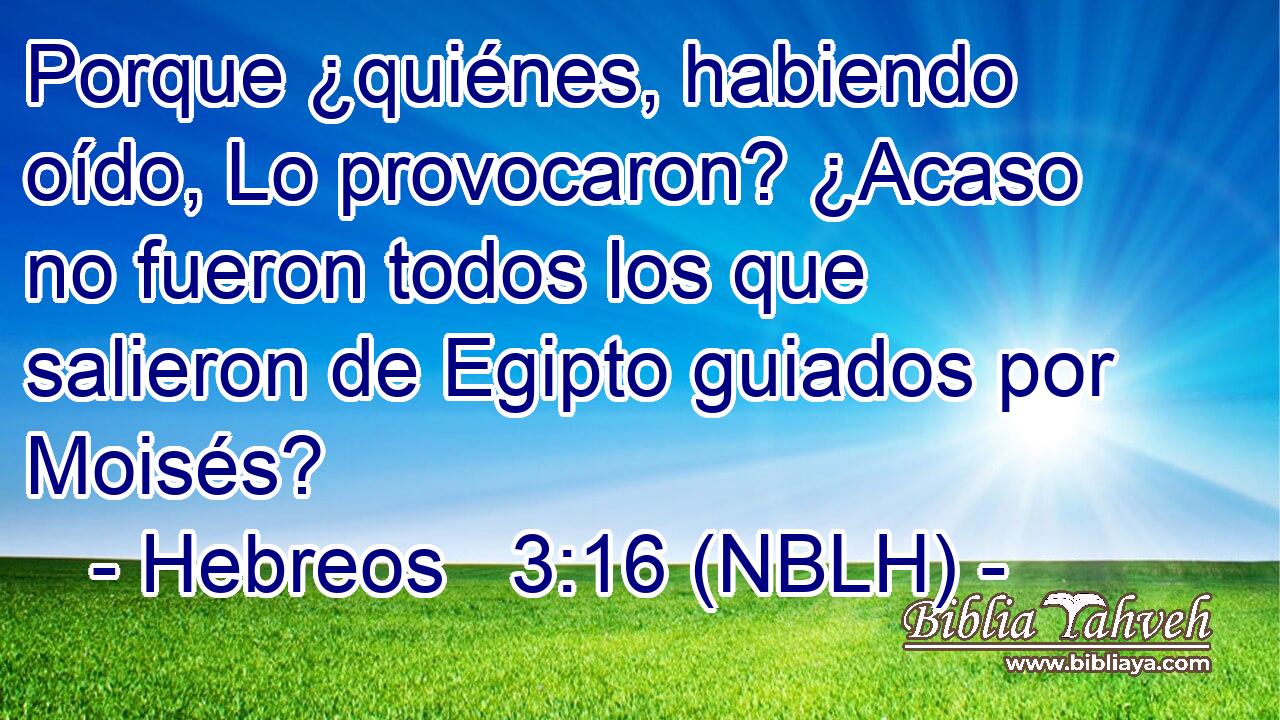  Porque ¿quiénes, habiendo oído, Lo provocaron? ¿Acaso no fueron todos los que salieron de Egipto guiados por Moisés? 