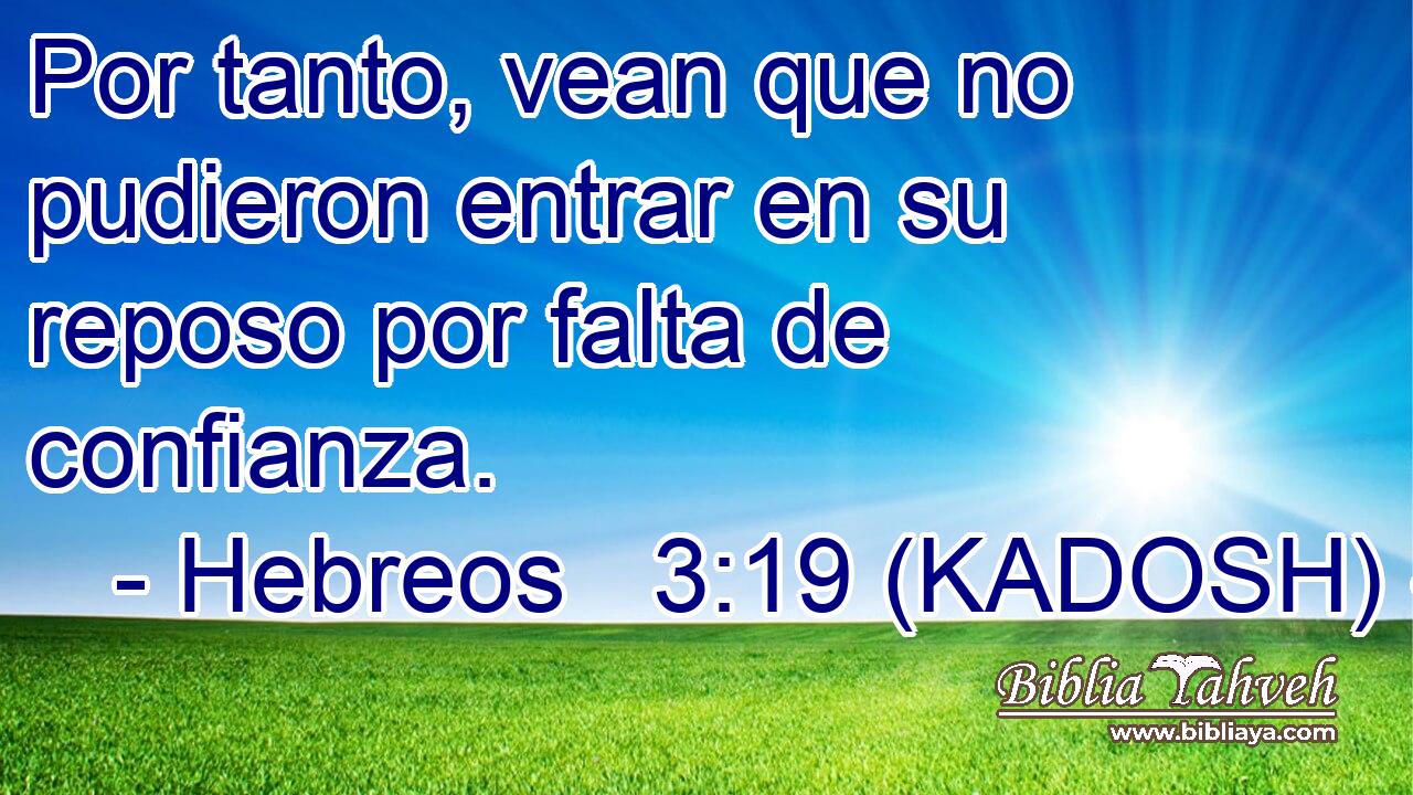  Por tanto, vean que no pudieron entrar en su reposo por falta de confianza. 