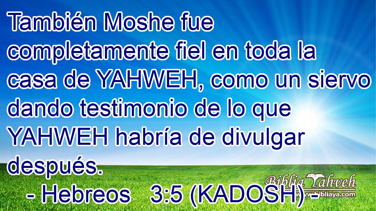  También Moshe fue completamente fiel en toda la casa de YAHWEH, como un siervo dando testimonio de lo que YAHWEH habría de divulgar después. 