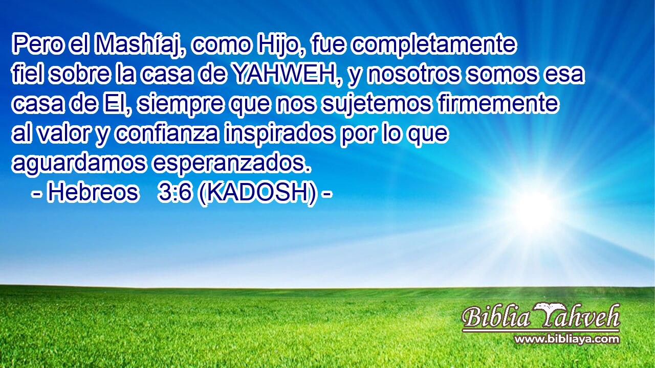  Pero el Mashíaj, como Hijo, fue completamente fiel sobre la casa de YAHWEH, y nosotros somos esa casa de El, siempre que nos sujetemos firmemente al valor y confianza inspirados por lo que aguardamos esperanzados. 