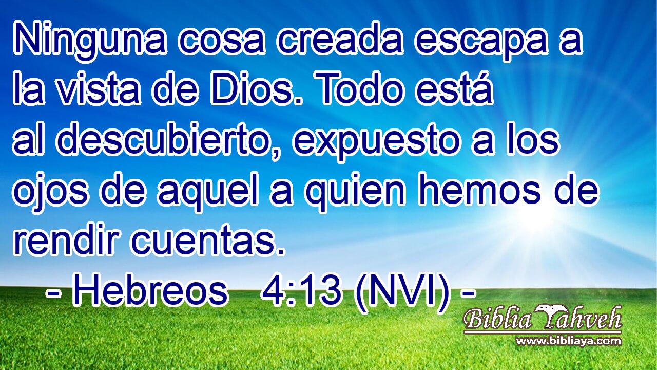  Ninguna cosa creada escapa a la vista de Dios. Todo está al descubierto, expuesto a los ojos de aquel a quien hemos de rendir cuentas. 