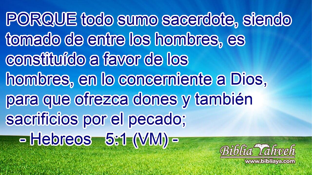 PORQUE todo sumo sacerdote, siendo tomado de entre los hombres, es constituído a favor de los hombres, en lo concerniente a Dios, para que ofrezca dones y también sacrificios por el pecado; 