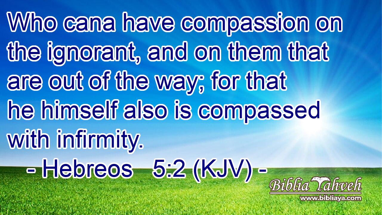 Who cana have compassion on the ignorant, and on them that are out of the way; for that he himself also is compassed with infirmity.