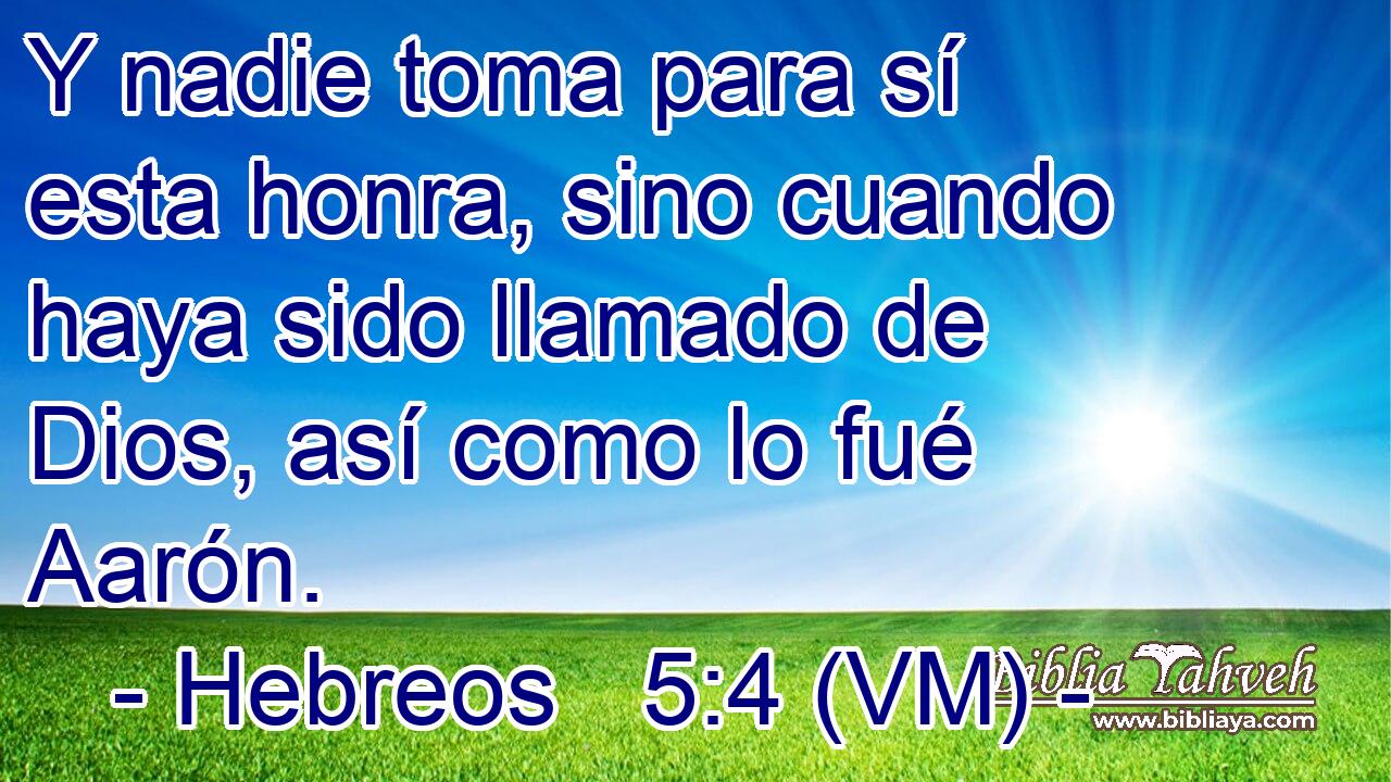  Y nadie toma para sí esta honra, sino cuando haya sido llamado de Dios, así como lo fué Aarón. 