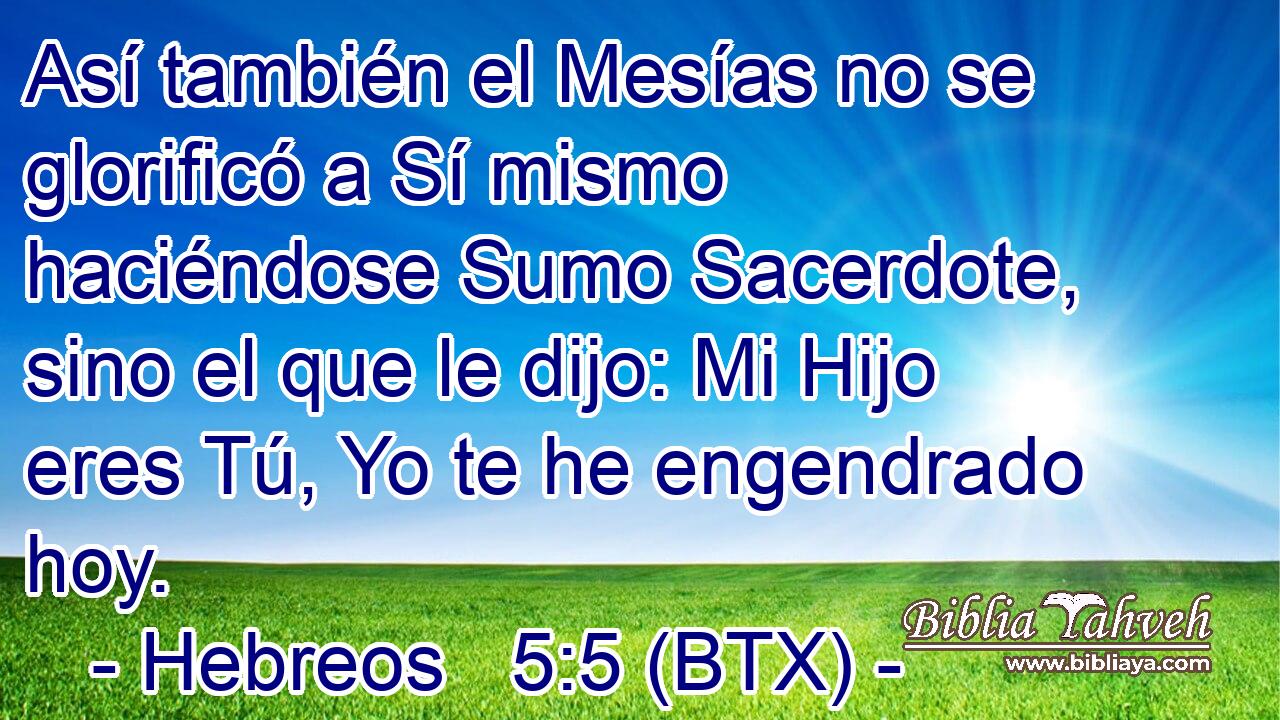 Así también el Mesías no se glorificó a Sí mismo haciéndose Sumo Sacerdote, sino el que le dijo: Mi Hijo eres Tú, Yo te he engendrado hoy.