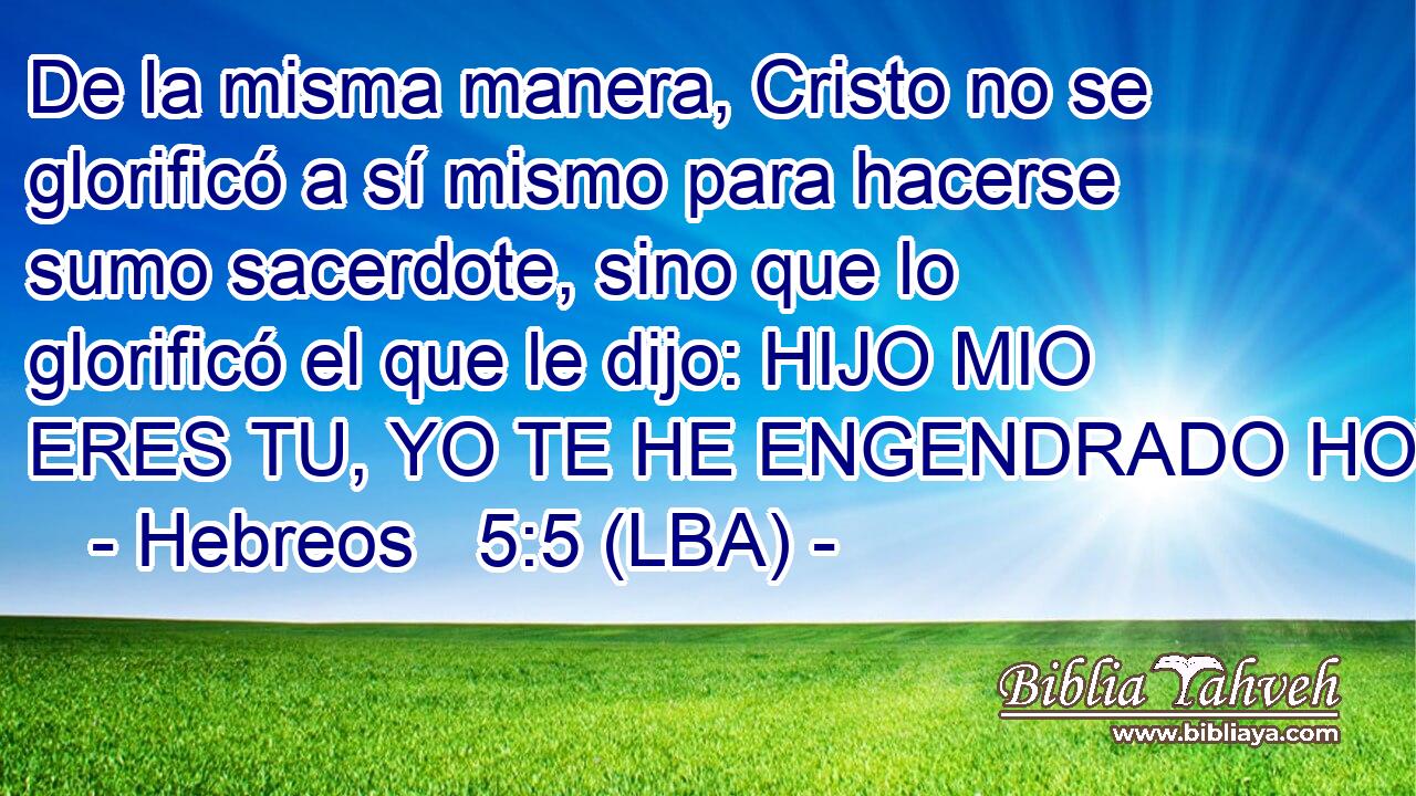 De la misma manera, Cristo no se glorificó a sí mismo para hacerse sumo sacerdote, sino que lo glorificó el que le dijo: HIJO MIO ERES TU, YO TE HE ENGENDRADO HOY;