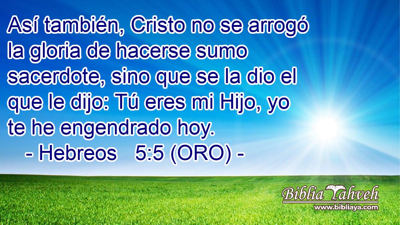  Así también, Cristo no se arrogó la gloria de hacerse sumo sacerdote, sino que se la dio el que le dijo: Tú eres mi Hijo, yo te he engendrado hoy. 