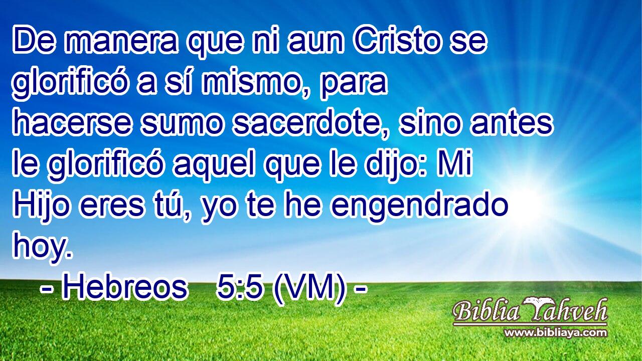  De manera que ni aun Cristo se glorificó a sí mismo, para hacerse sumo sacerdote, sino antes le glorificó aquel que le dijo: Mi Hijo eres tú, yo te he engendrado hoy. 