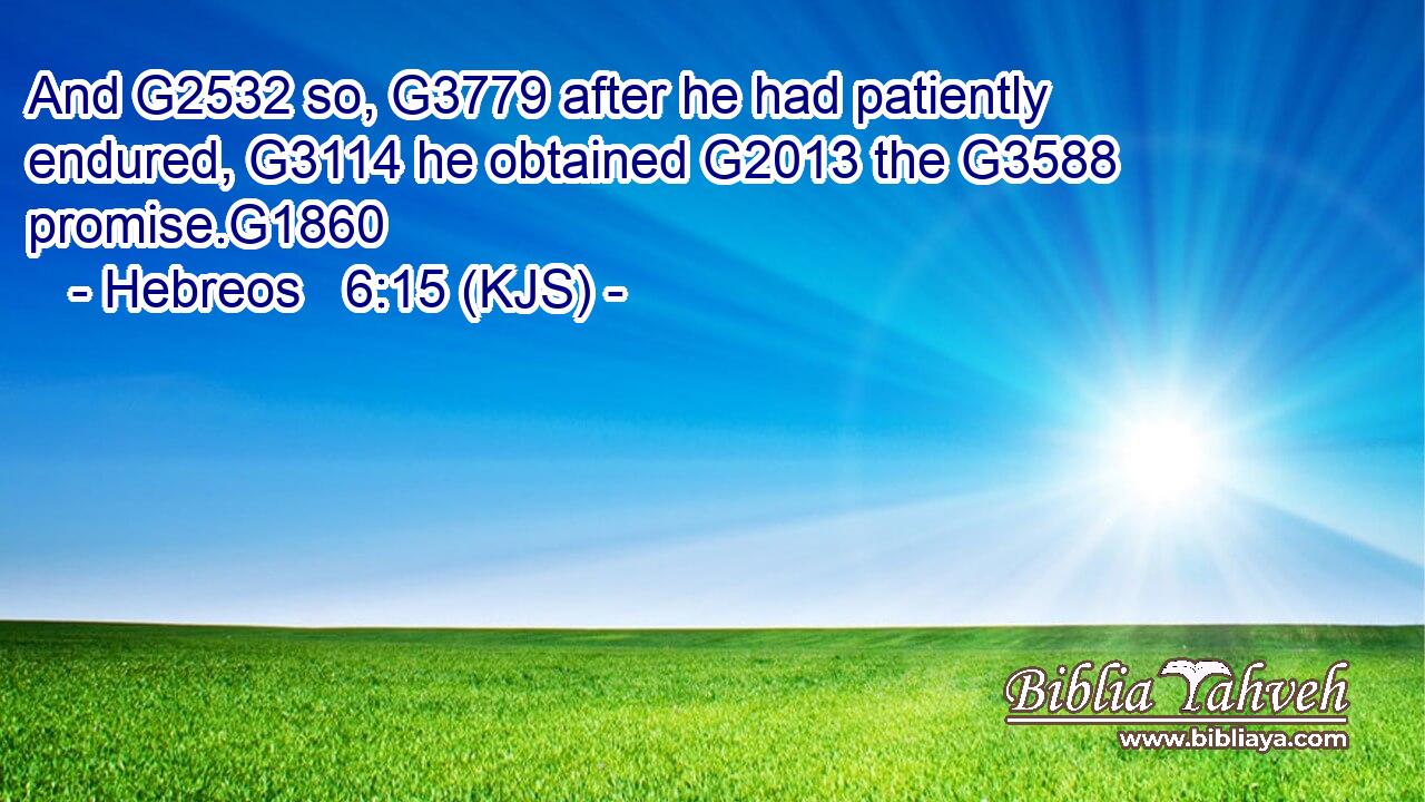 And G2532 so, G3779 after he had patiently endured, G3114 he obtained G2013 the G3588 promise.G1860