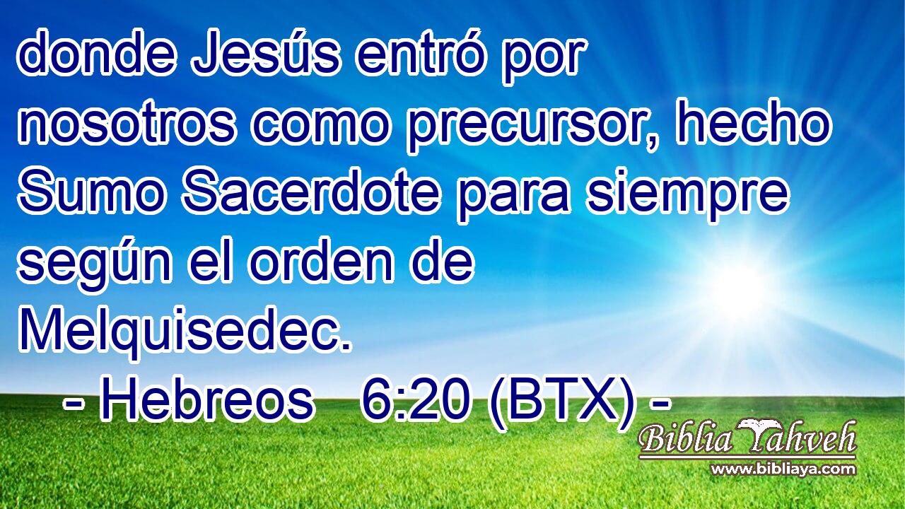donde Jesús entró por nosotros como precursor, hecho Sumo Sacerdote para siempre según el orden de Melquisedec.