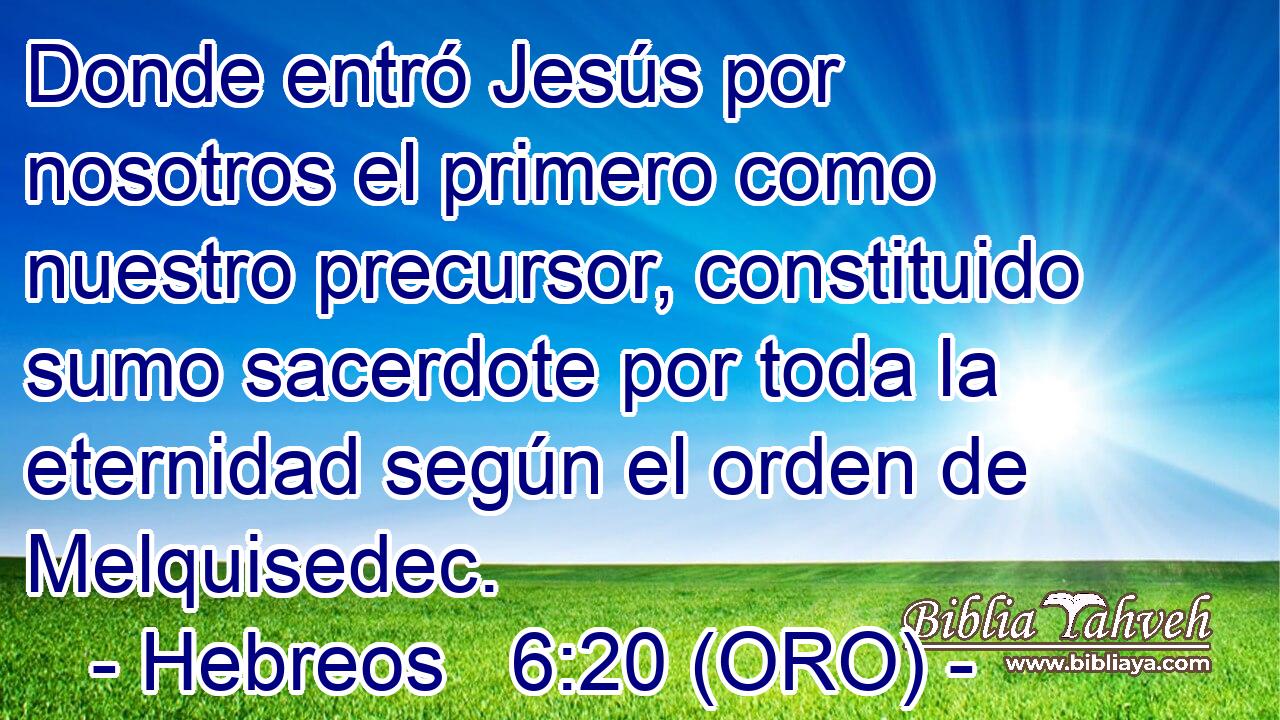  Donde entró Jesús por nosotros el primero como nuestro precursor, constituido sumo sacerdote por toda la eternidad según el orden de Melquisedec. 