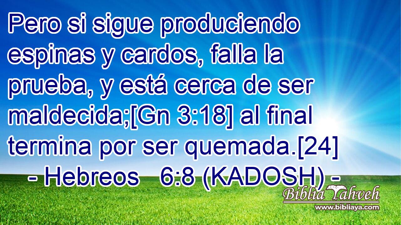  Pero si sigue produciendo espinas y cardos, falla la prueba, y está cerca de ser maldecida;[Gn 3:18] al final termina por ser quemada.[24] 
